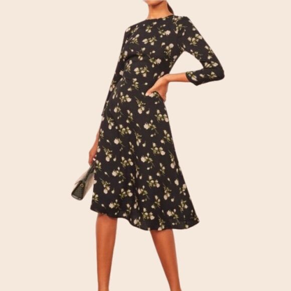 Reformation Black Floral Moon Dress in Rosalee Print Size 2 - Picture 1 of 13